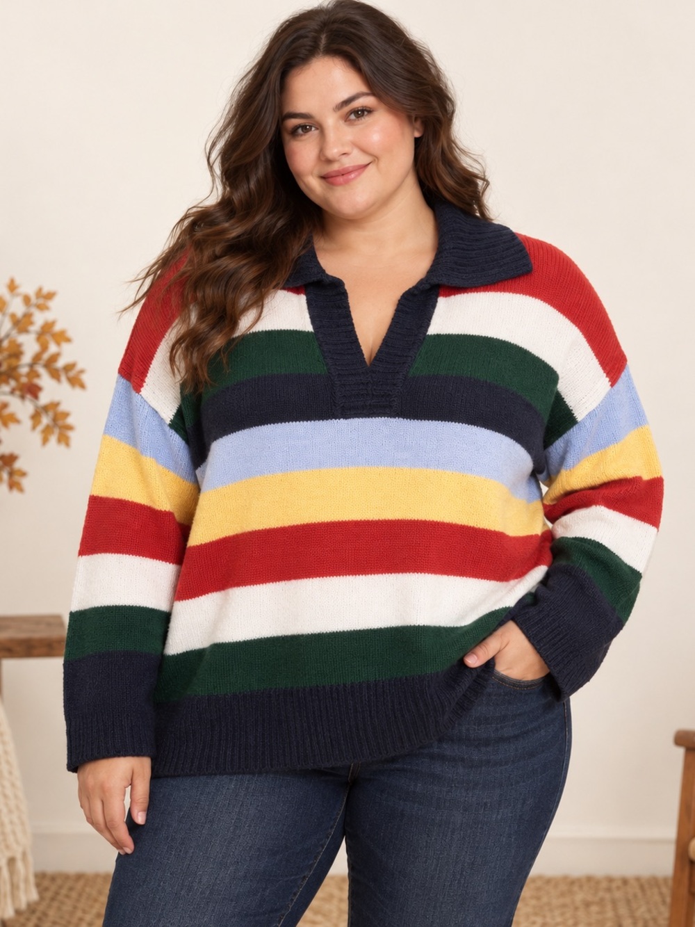Free Assembly XXXL Rainbow Stripe Oversized Grandpacore Sweater Plus Size